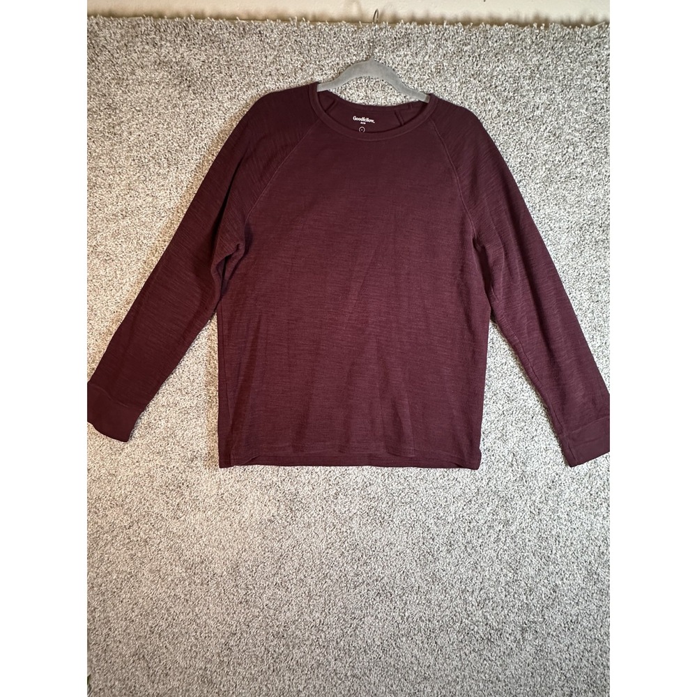 Goodfellow & Co. Standard Textured T- Shirt L Maroon Raglan Sleeves Cotton Blend